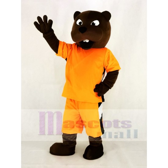 Puissance sportive Castor Costume de mascotte dans les vêtements orange