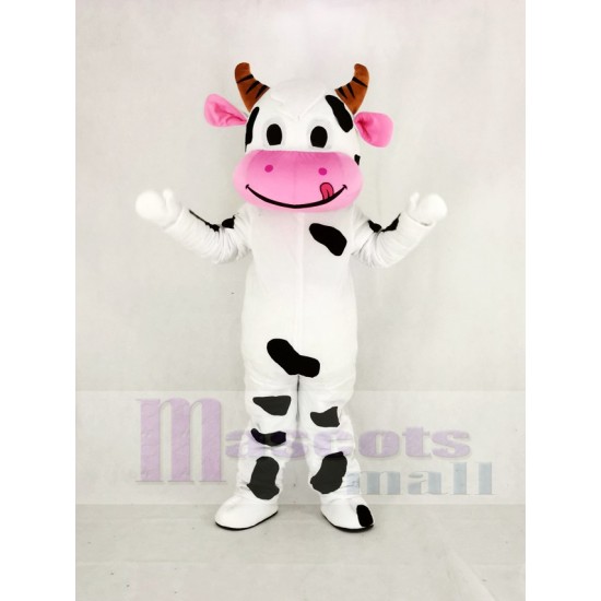 Vache mignonne Costume de mascotte avec la bouche rose