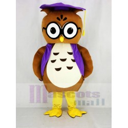 Brown Owl Mascot Costume in Purple Vest