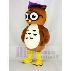 Brown Owl Mascot Costume with Purple Cap