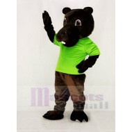 Funny Brown Barney Beaver Mascot Costume in Green T-shirt
