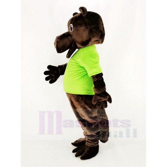 Barney marrón divertido Castor Disfraz de mascota en camiseta verde