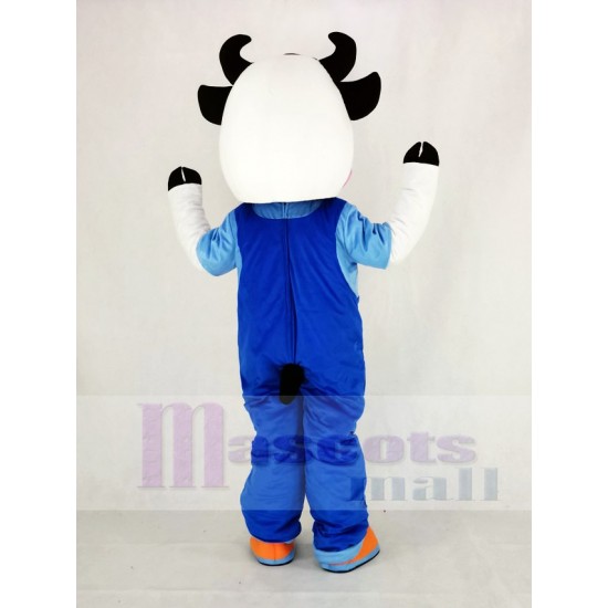 Cute Cow Mascot Costume in Blue Overalls