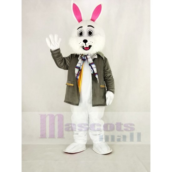 Osterhase Kaninchen Maskottchen Kostüm mit grauem Mantel