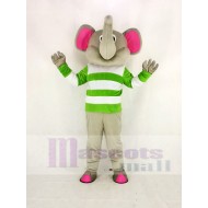 Éléphant gris Costume de mascotte avec des vêtements verts et blancs