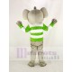 Grauer Elefant Maskottchen Kostüm mit grün-weißer Kleidung
