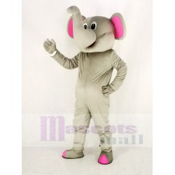 Gray Elephant Mascot Costume with Pink Ears