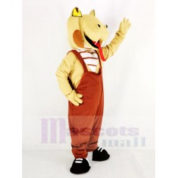 Realistic Cobra Snake Mascot Costume in Brown Overalls