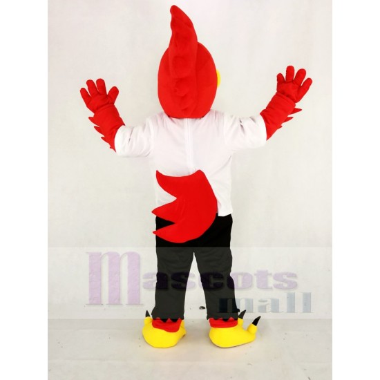 Red Roadrunner Bird Mascot Costume with White T-shirt