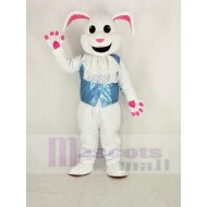 Lapin blanc de Pâques Costume de mascotte avec gilet bleu clair d'Alice au pays des merveilles