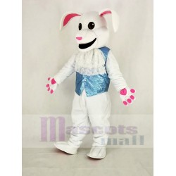 Easter White Rabbit Mascot Costume with Light Blue Vest  adult mascot costume