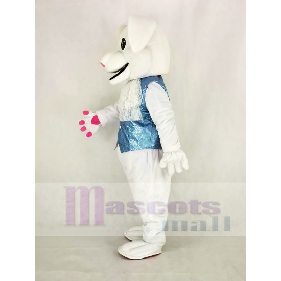 Easter White Rabbit Mascot Costume with Light Blue Vest  adult mascot costume