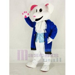 Blanc de Pâques Lapin Costume de mascotte avec manteau bleu d'Alice au pays des merveilles