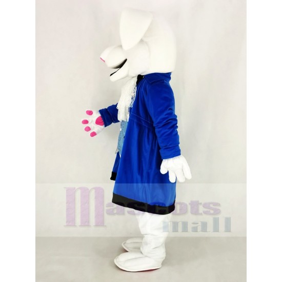 Easter White Rabbit Mascot Costume with Blue Coat adult mascot costume