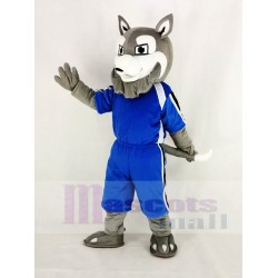 Power Gray Husky Dog Mascot Costume in Blue Clothes