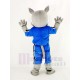 Power Gray Husky Dog Mascot Costume in Blue Clothes