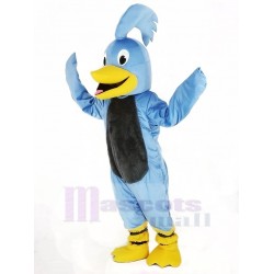 Blue Roadrunner Bird Mascot Costume with Gray Belly