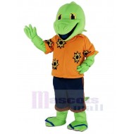 Lézard vert Costume de mascotte en orange T-shirt