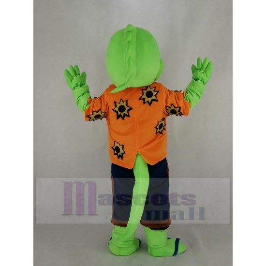 Lagartija verde Disfraz de mascota en naranja Camiseta de manga corta