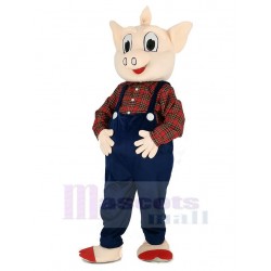 Pig Mascot Costume with Blue Overalls Animal