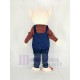 Pig Mascot Costume with Blue Overalls Animal