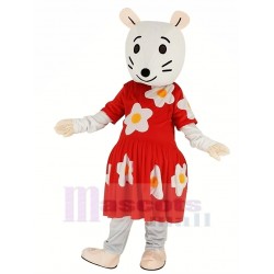 Gray Mouse Mascot Costume in Red Dress
