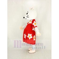Gray Mouse Mascot Costume in Red Dress