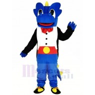 Blauer Drache Maskottchen Kostüm mit schwarzem Smoking Tier