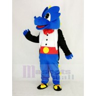 Blauer Drache Maskottchen Kostüm mit schwarzem Smoking Tier