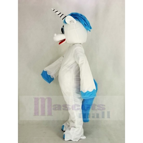 Einhorn Maskottchen Kostüm mit Blauer Mähne