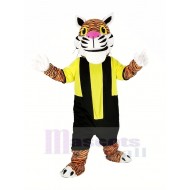 Tigre de poder Disfraz de mascota con sudadera negra y amarilla