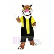 Tigre de poder Disfraz de mascota con sudadera negra y amarilla