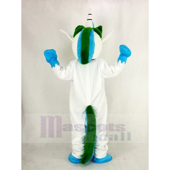 Einhorn Maskottchen Kostüm mit grüner Mähne