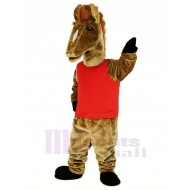 Brown Mustang Horse Mascot Costume with Red Vest