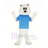 Cute White Bear Mascot Costume with Blue T-shirt