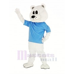 Lindo oso blanco Disfraz de mascota con camiseta azul