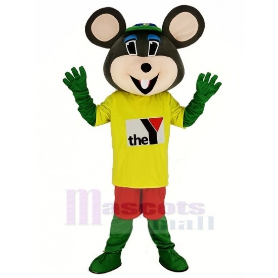 Chuck E. Cheese Mouse Mascot Costume with Yellow T-shirt