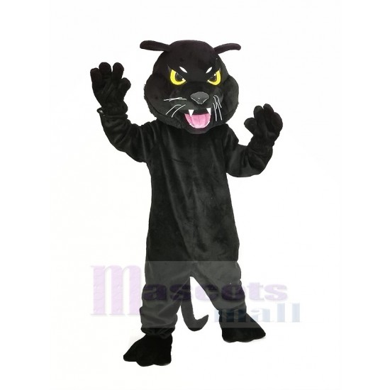 Schwarzer Panther Maskottchen Kostüm mit gelben Augen