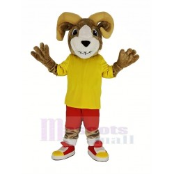 Cute Sport Ram Mascot Costume in Yellow T-shirt