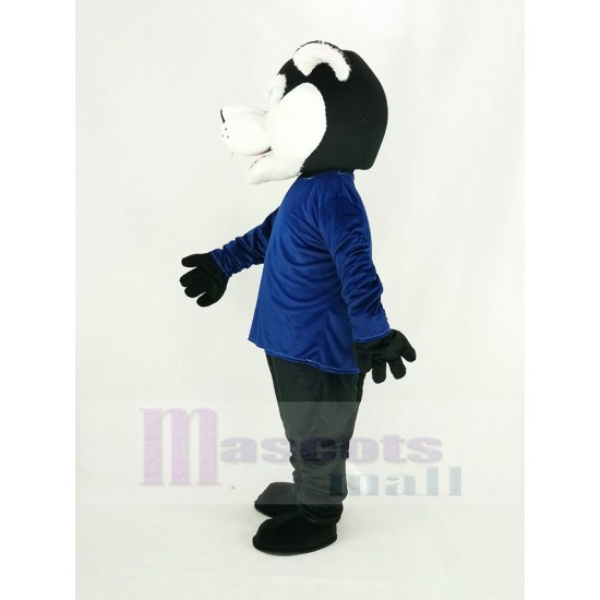 Schwarz Bärenkatze Binturong Maskottchen Kostüm mit blauer Kleidung