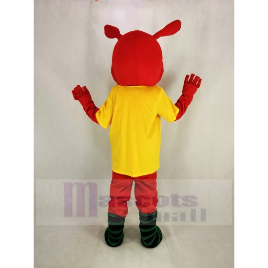 Kangourou rouge Costume de mascotte avec T-shirt jaune
