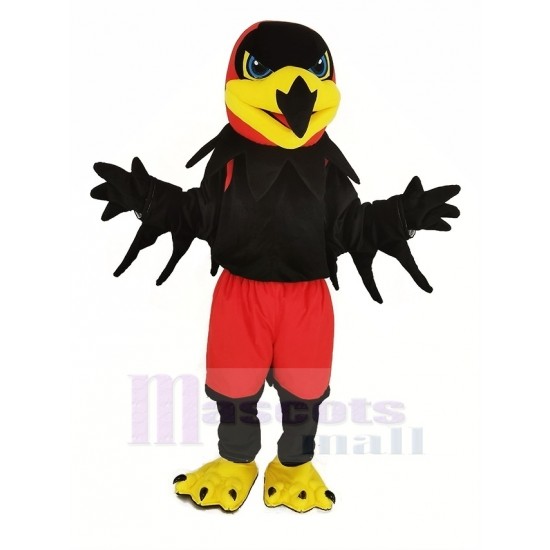 Black Night Hawk Mascot Costume with Red Pants