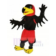 Faucon nocturne noir Costume de mascotte avec un pantalon rouge