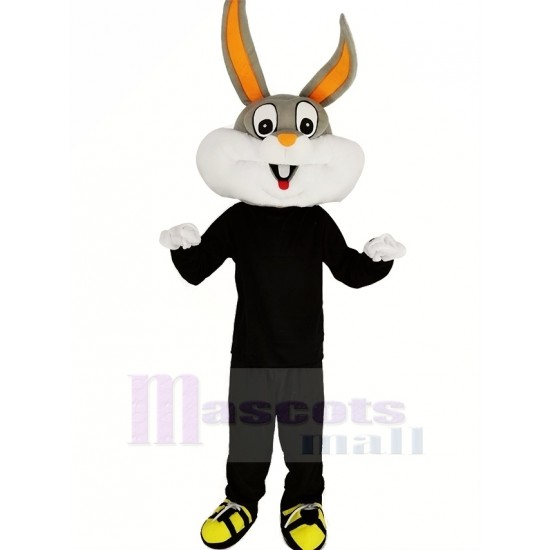 Gray and White Rabbit Mascot Costume with Black Coat