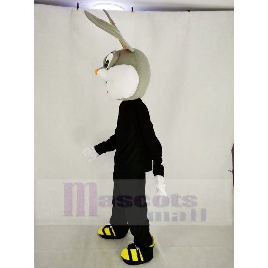 Conejo gris y blanco Disfraz de mascota con abrigo negro