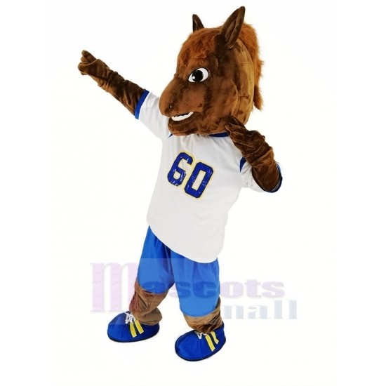 Carrera de caballos marrones Traje de la mascota con camiseta deportiva