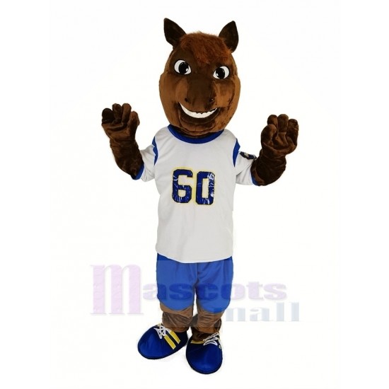 Carrera de caballos marrones Traje de la mascota con camiseta deportiva