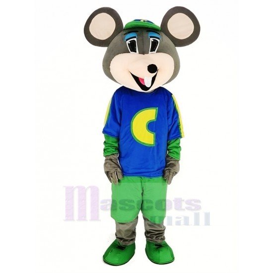 Chuck E. Cheese Mouse Mascot Costume with Green Hat