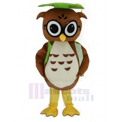 Brown Owl Mascot Costume with Green Graduation Cap