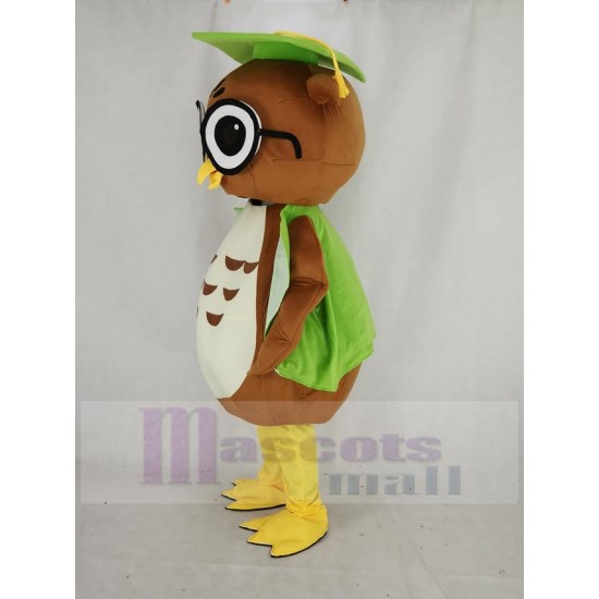 Waldkauz Maskottchen Kostüm mit grüner Abschlusskappe
